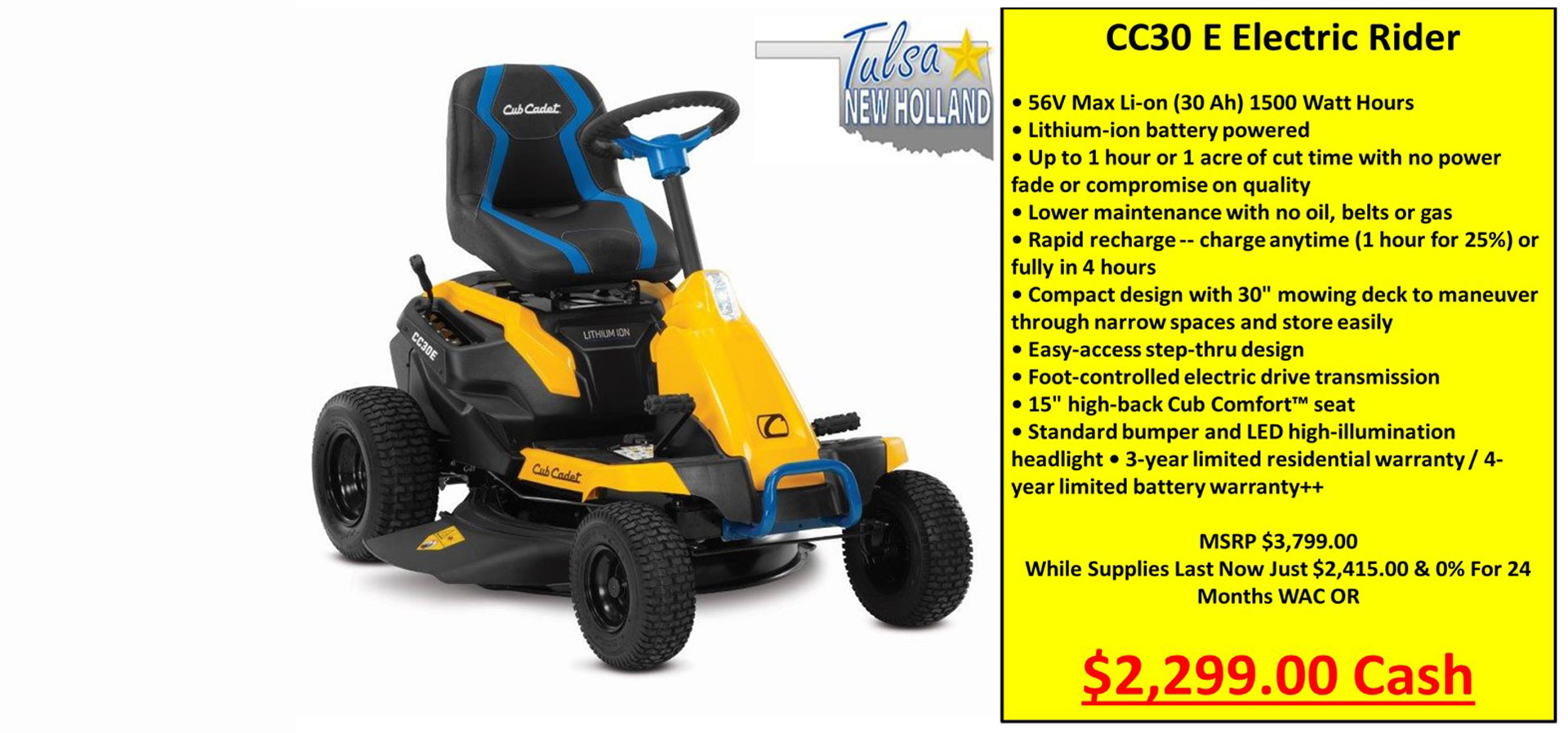 Tulsa New Holland, INC - CC30 E Electric Rider - Special Financing And Cash Price Offer